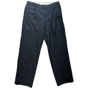 Towncraft Men's Custom Fit Wool Pleated Dress Pants Sz 34x30 Navy Blue Pinstripe